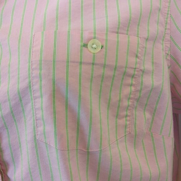 Old Navy perfect fit long sleeve pink and green stripe button front shirt. - Picture 5 of 15